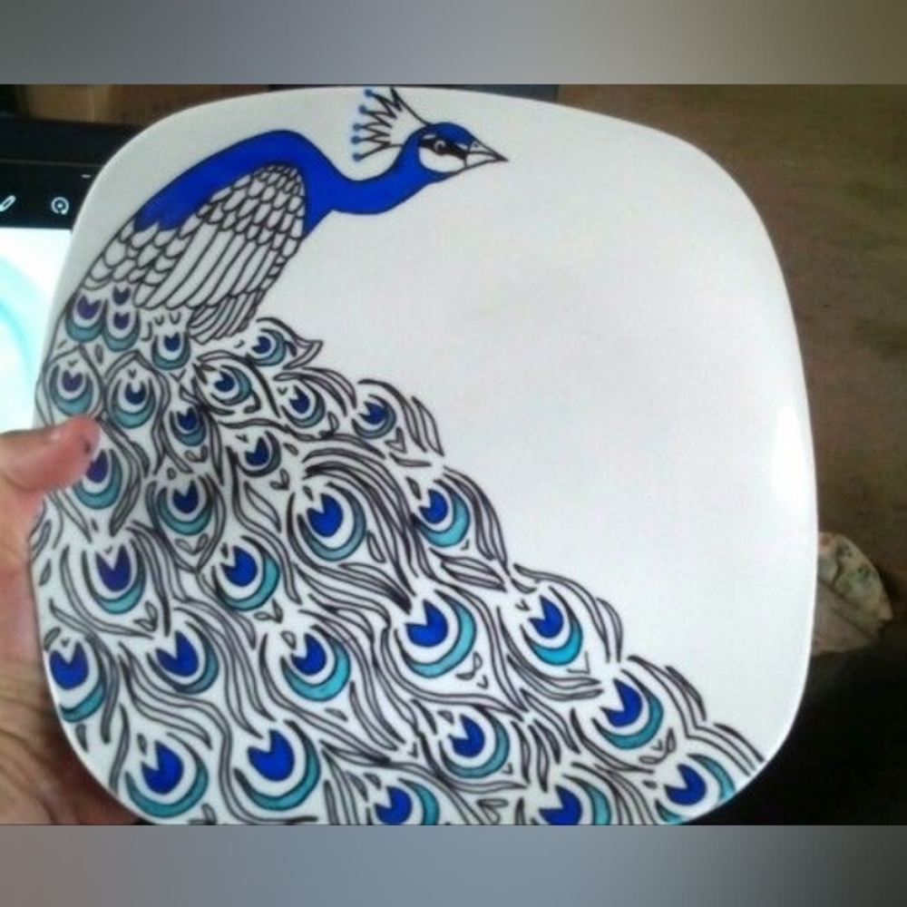 Handmade DIY Peacock Plate - Decor Only